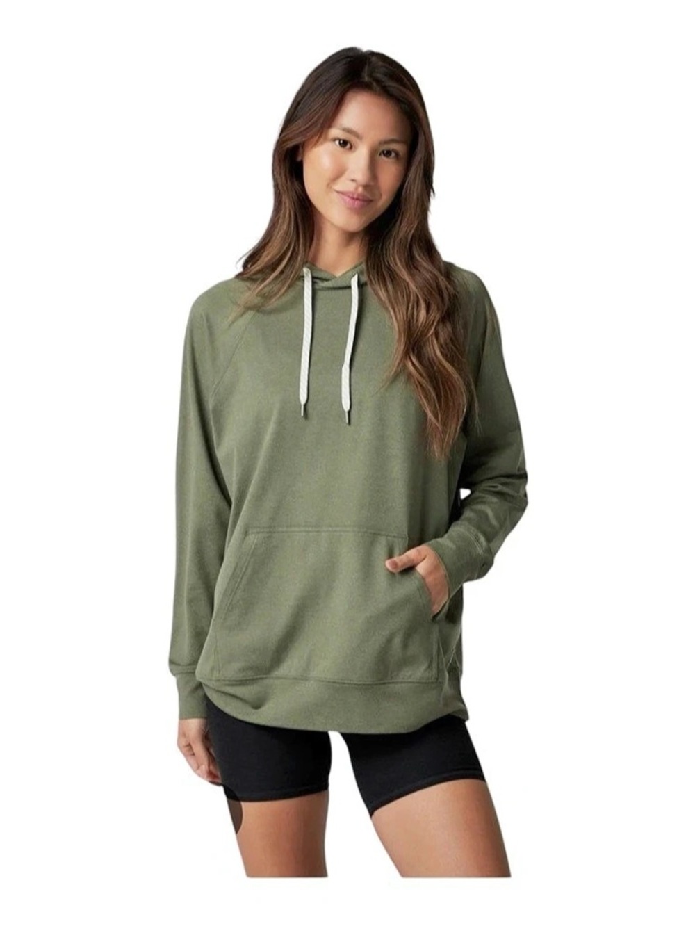 Vuori Women's Halo Oversized Pullover Hoodie Front Drawstring Olive Green Size M